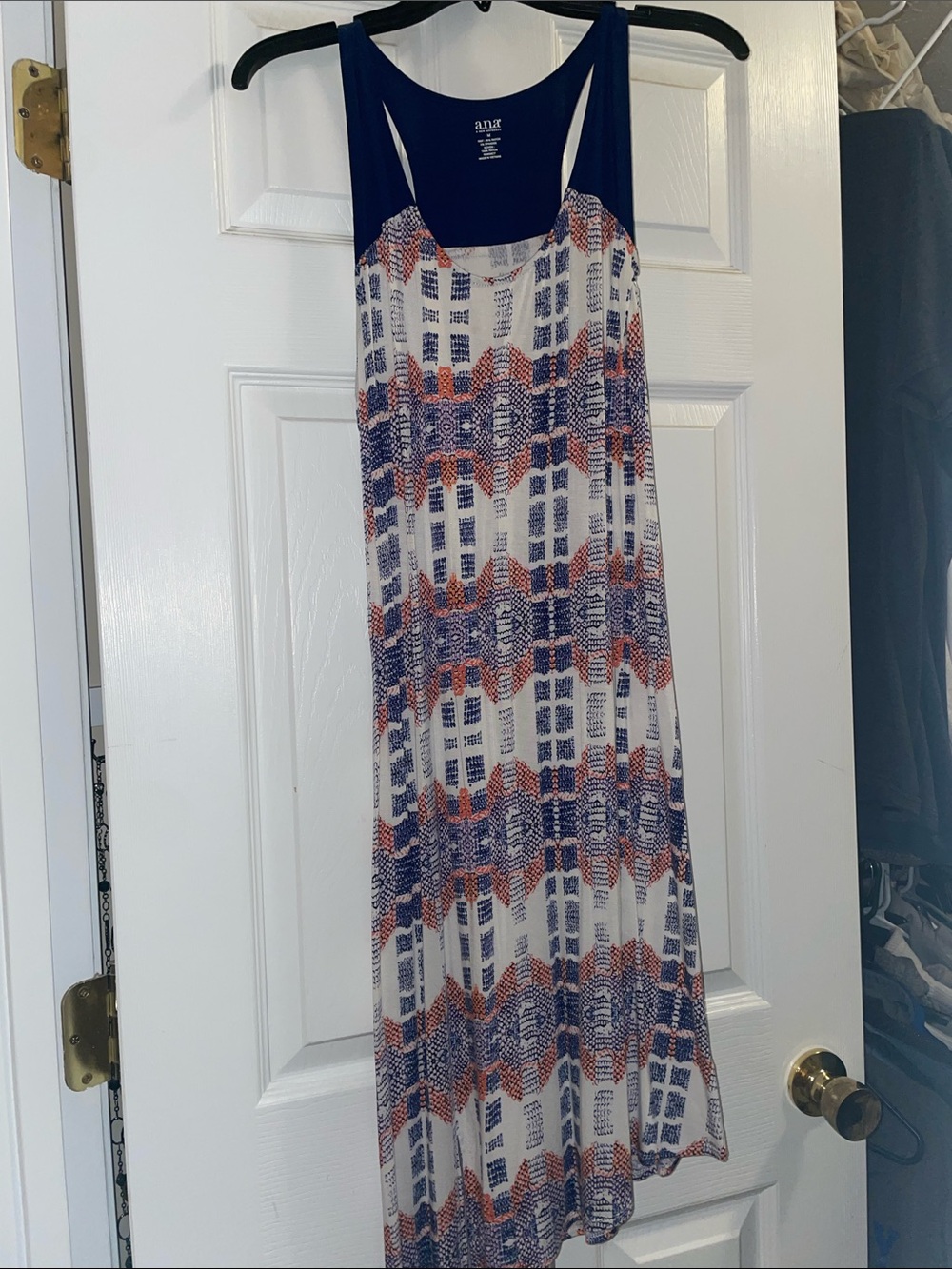 a.n.a Navy, White and Orange Patterned Maxi Dress